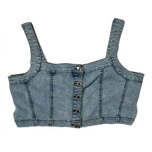 Blu[edit] Denim Crop Top Button Up Tank Top Adjustable Straps Size Large